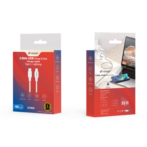 [TCACTLNW1] Câble C vers Lightning nylon blanc 1 mètre